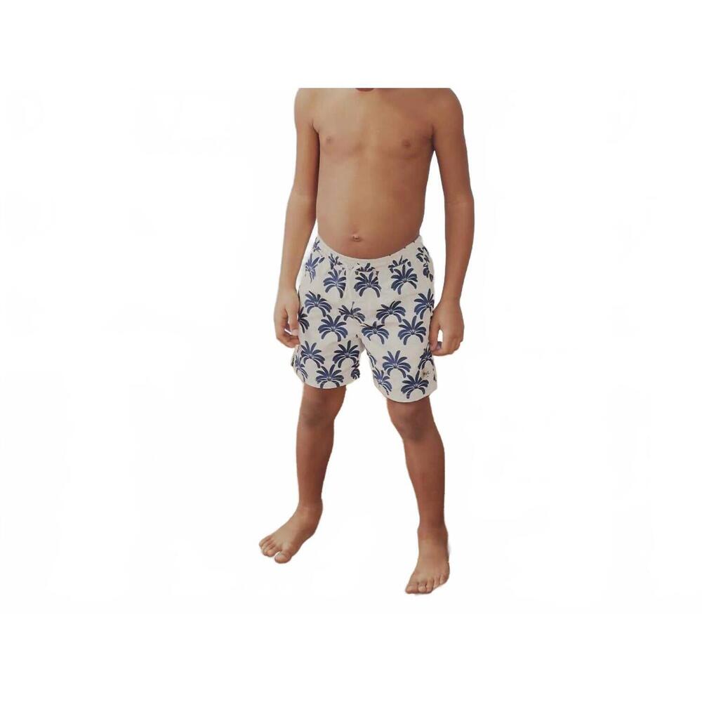 NEW MILES BABY boys palm tree swimming trunks in sand/indigo